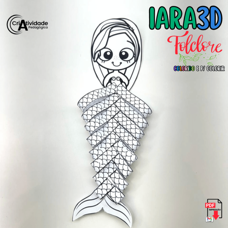 Iara 3D colorida e Para Colorir Folclore – Criatividade Pedagógica